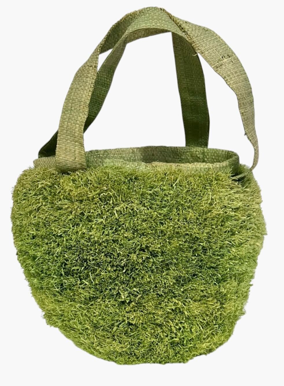 Vintage Grass Moss Paris Totes Bag Basket Purse Green Round Straw Unique Rare